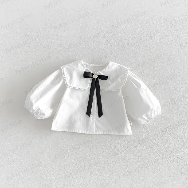 幼児用女の子向け無地ピーターパンカラーリボンシャツ＆リボン付き花柄ノースリーブDress - 白 - 130 - image 4