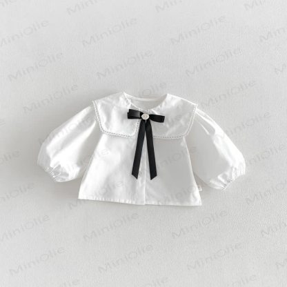 幼児用女の子向け無地ピーターパンカラーリボンシャツ＆リボン付き花柄ノースリーブDress - 白 - 130 - image 4