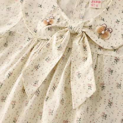 幼児用女の子向け長袖花柄ブラウスとデニムパンツのツーピースセット - image 5