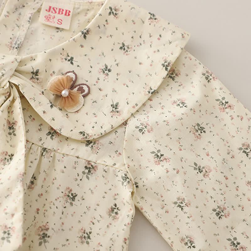 幼児用女の子向け長袖花柄ブラウスとデニムパンツのツーピースセット - image 6