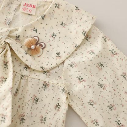 幼児用女の子向け長袖花柄ブラウスとデニムパンツのツーピースセット - image 6