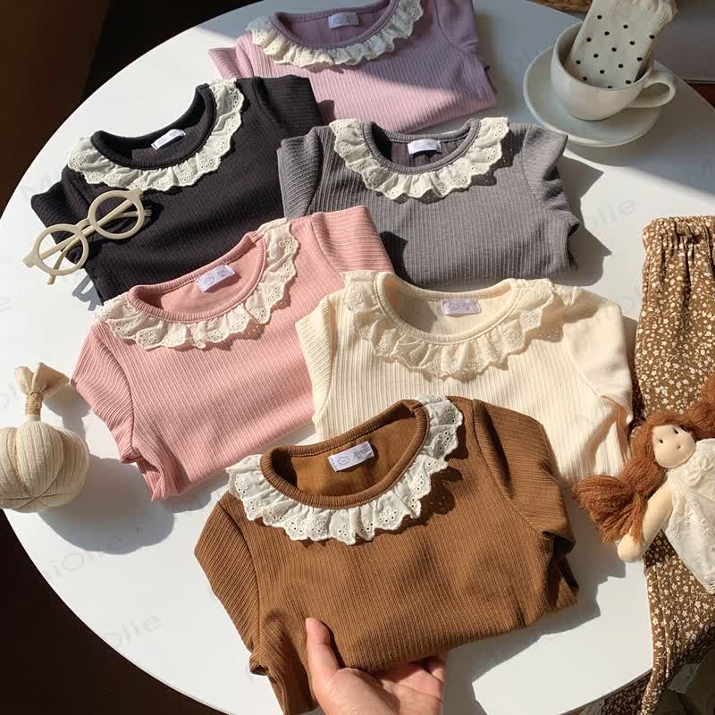 幼児用女の子フリルレース長袖シャツ - image 2