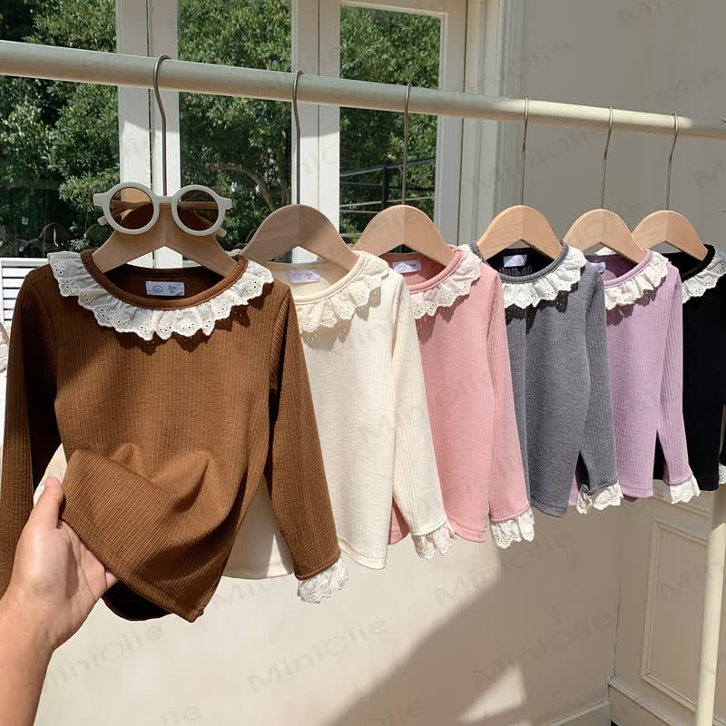 幼児用女の子フリルレース長袖シャツ - image 1