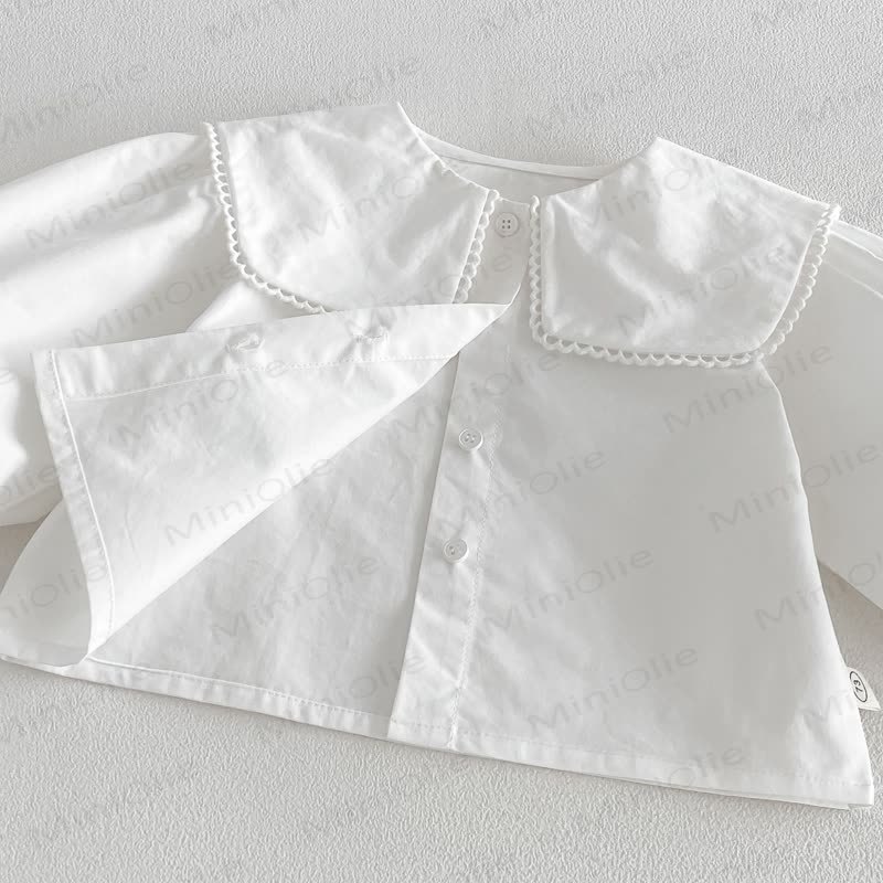 幼児用女の子向け無地ピーターパンカラーリボンシャツ＆リボン付き花柄ノースリーブDress - image 10