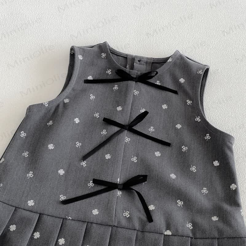 幼児用女の子向け無地ピーターパンカラーリボンシャツ＆リボン付き花柄ノースリーブDress - image 11