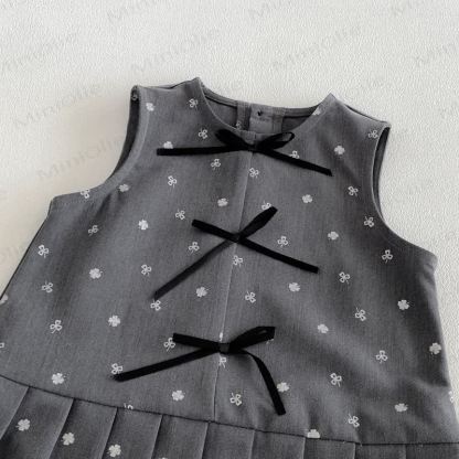幼児用女の子向け無地ピーターパンカラーリボンシャツ＆リボン付き花柄ノースリーブDress - image 11