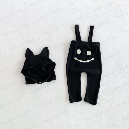 BOO!ベビーリブ編みスマイルプリントオーバーオール＆帽子セットと無地Tシャツ - 黒 - 90 - image 6