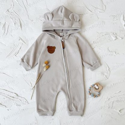 BEAR BABYベビーベア耳付きフード付きジップロンパース - ベージュ - 12～18ヶ月 - image 6