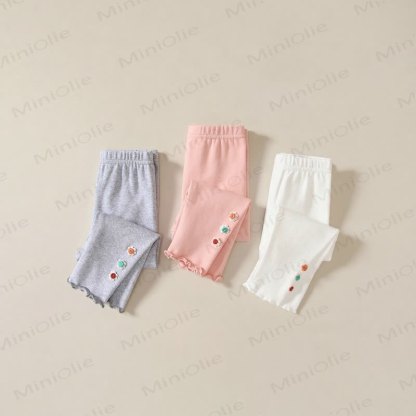 ベビーガール用ソフトニット花柄無地レギンス - image 1