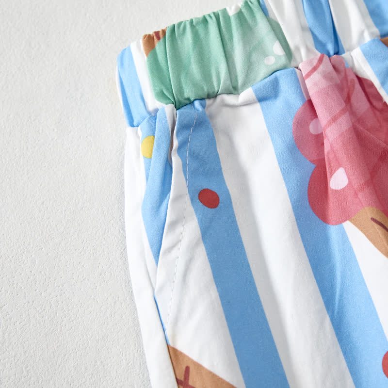 ベビー幼児用アイスクリーム柄ホワイト＆ブルーストライプのストラップトップとショートパンツの2点セット - image 5