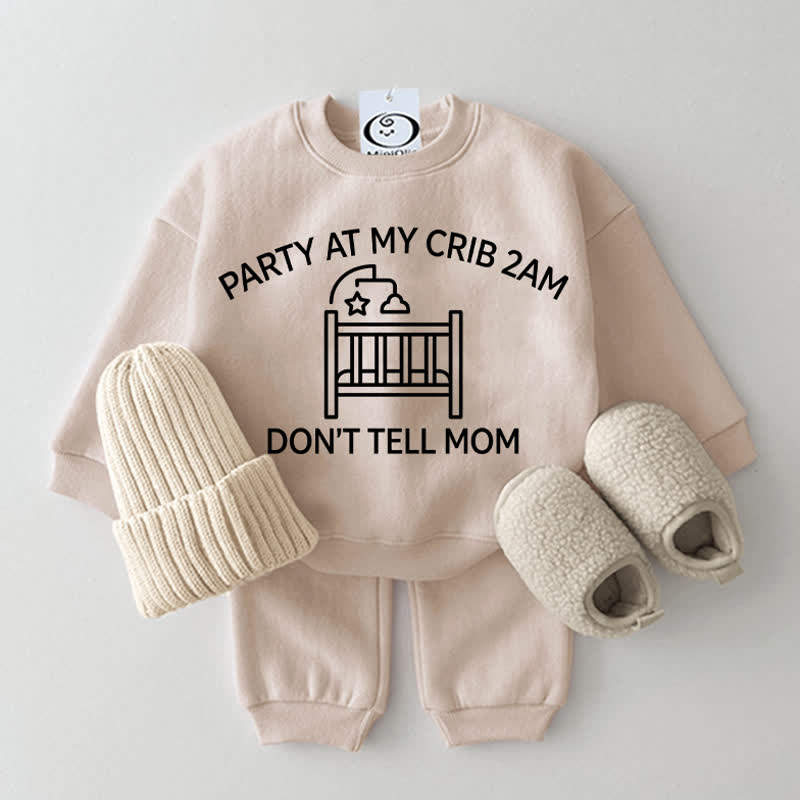 PARTY AT MY CRIB 2AM DON'T TELL MOM！ベビーベージュスウェットシャツ2点セット - ベージュ - 2～3歳 - image 1