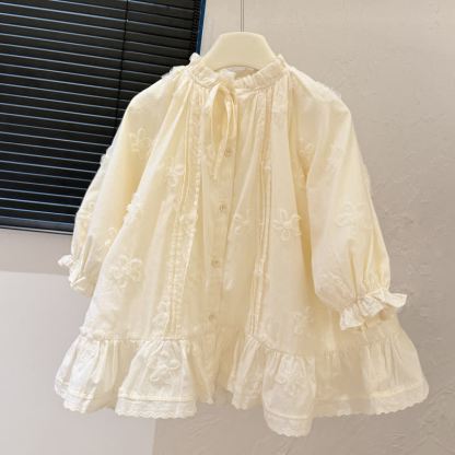 幼児・キッズ 女の子用 花柄ベージュDress - ベージュ - 12～13歳 - image 1
