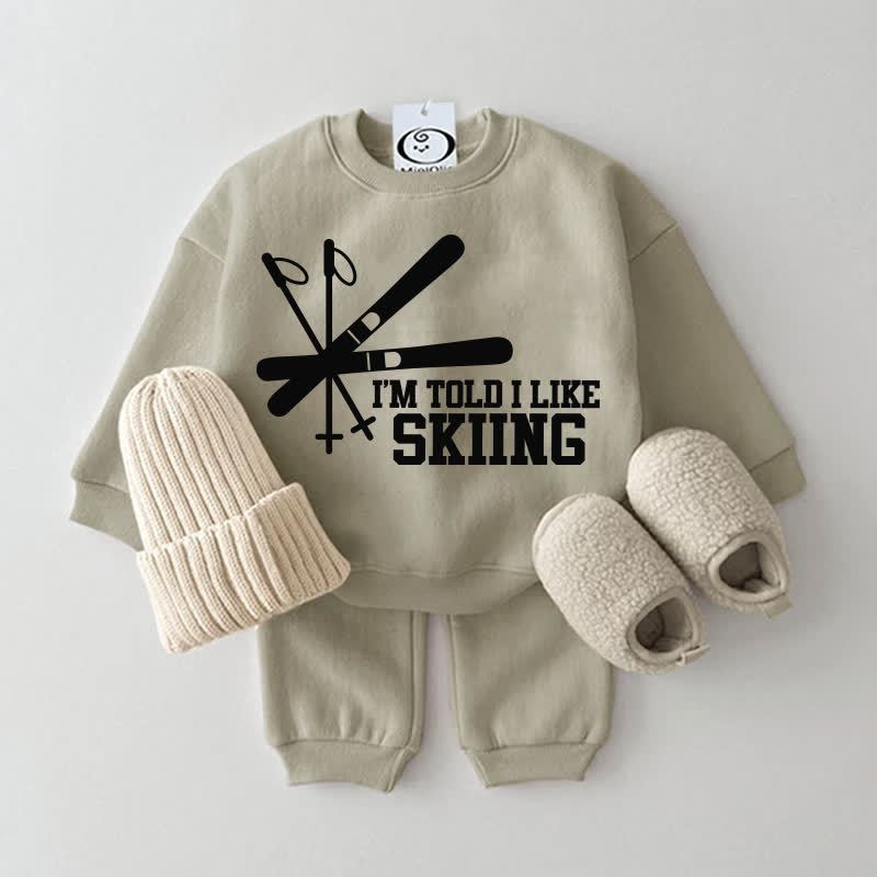 I'M TOLD I LIKE SKIINGベビー用スウェットスーツ 2点セット - グレーグリーン - 2～3歳 - image 3