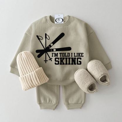I'M TOLD I LIKE SKIINGベビー用スウェットスーツ 2点セット - グレーグリーン - 2～3歳 - image 3