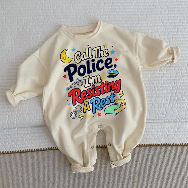 CALL THE POLICE I'M RESISTING A REST！ベビーベージュロンパース - ベージュ - 2～3歳 - image 1