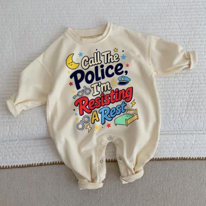 CALL THE POLICE I'M RESISTING A REST！ベビーベージュロンパース - ベージュ - 2～3歳 - image 1