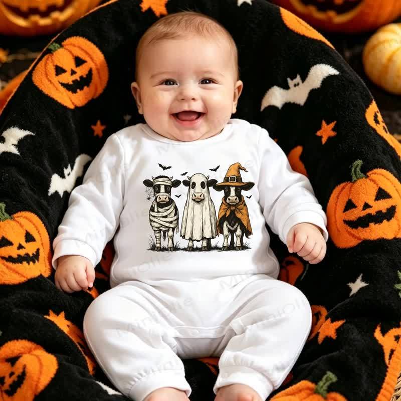 ベビー用ハロウィンソフトホワイトロンパース - ホワイトカウ - 12～18ヶ月 - image 1