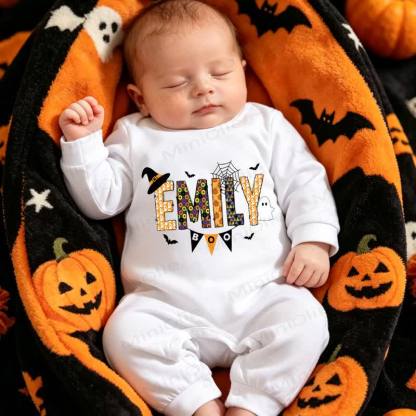 ベビー用ハロウィンソフトホワイトロンパース - ホワイトスローガン - 12～18ヶ月 - image 5
