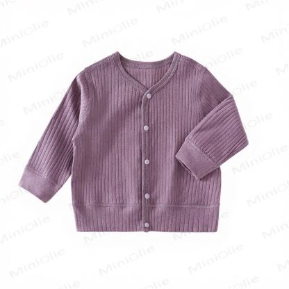 ベビーソフトリブ編みボタンカーディガンセーター - 紫 - 3～4歳 - image 3