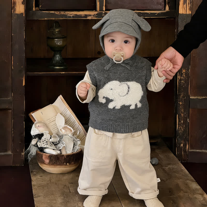 赤ちゃん・幼児用ゾウ柄ニットベスト、ベージュのTシャツ、またはパンツ - image 1
