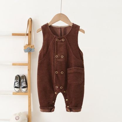 ベビー・幼児用 ヴィンテージ コーデュロイ ボタンフロント オーバーオール - 茶色 - 3～4歳 - image 3