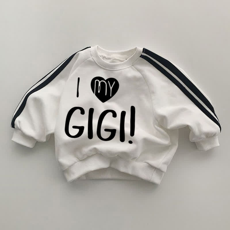 I MY GIGI!ベビー用黒ストライプ袖白スウェットシャツ - 白 - 2～3歳 - image 1