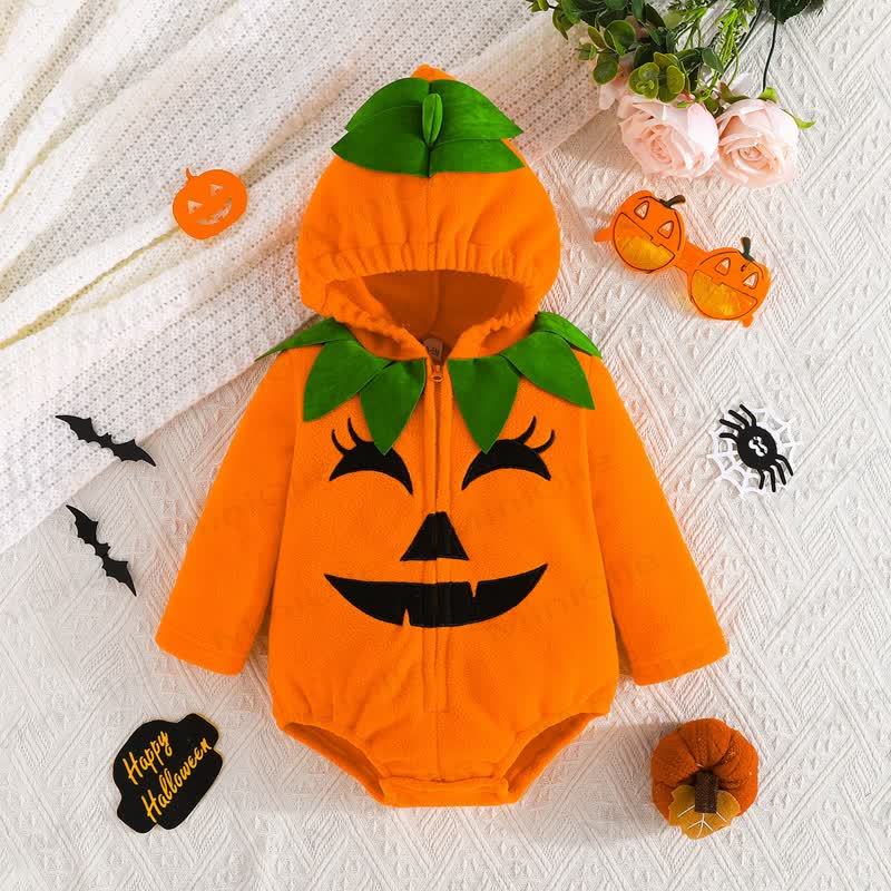 ベビーパンプキン柄フード付きフリース製ハロウィンコスチュームボディスーツ - オレンジ - 18～24ヶ月 - image 1