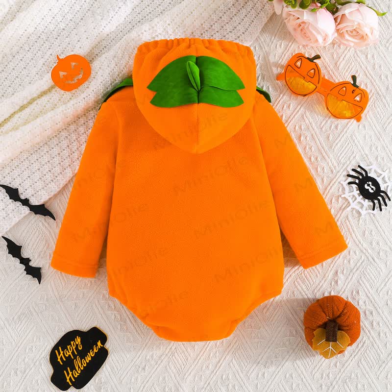 ベビーパンプキン柄フード付きフリース製ハロウィンコスチュームボディスーツ - image 2
