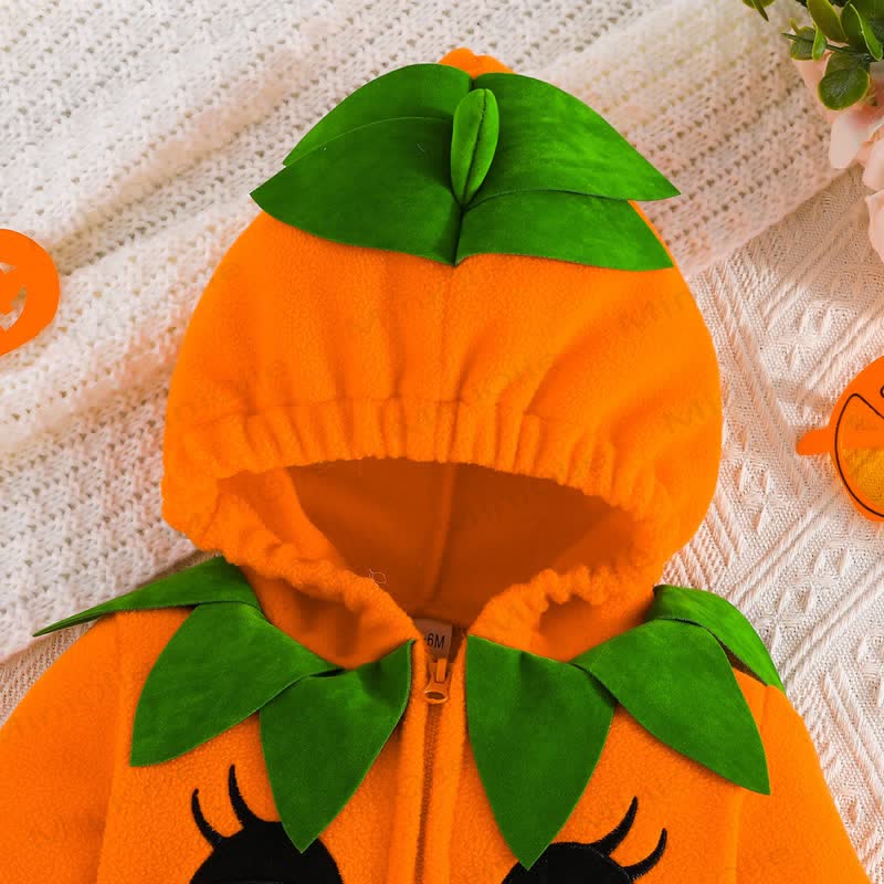 ベビーパンプキン柄フード付きフリース製ハロウィンコスチュームボディスーツ - image 3