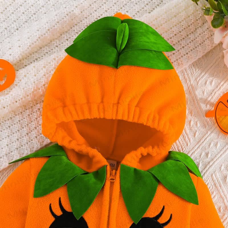 ベビーパンプキン柄フード付きフリース製ハロウィンコスチュームボディスーツ - image 3