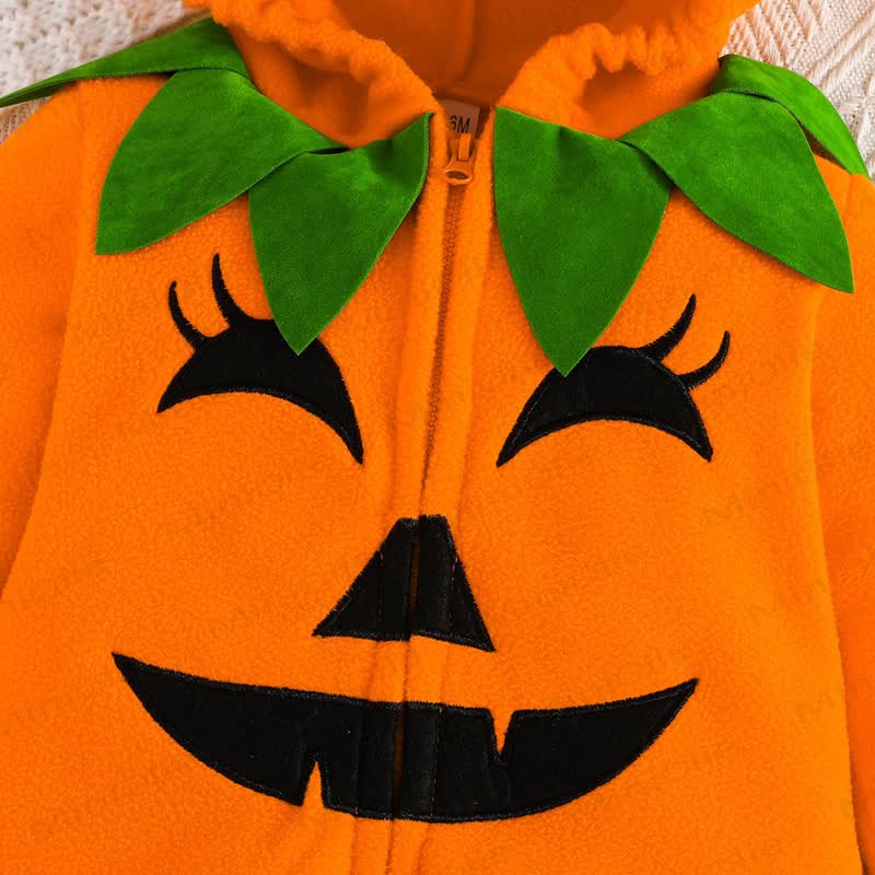 ベビーパンプキン柄フード付きフリース製ハロウィンコスチュームボディスーツ - image 4