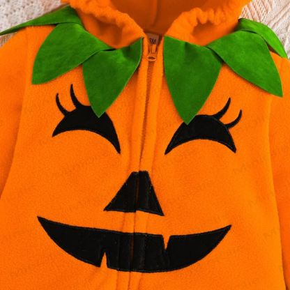 ベビーパンプキン柄フード付きフリース製ハロウィンコスチュームボディスーツ - image 4