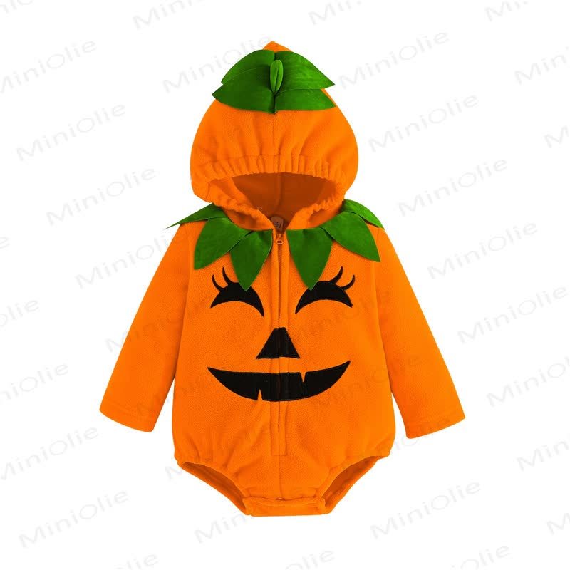 ベビーパンプキン柄フード付きフリース製ハロウィンコスチュームボディスーツ - image 7