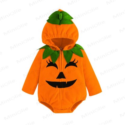 ベビーパンプキン柄フード付きフリース製ハロウィンコスチュームボディスーツ - image 7
