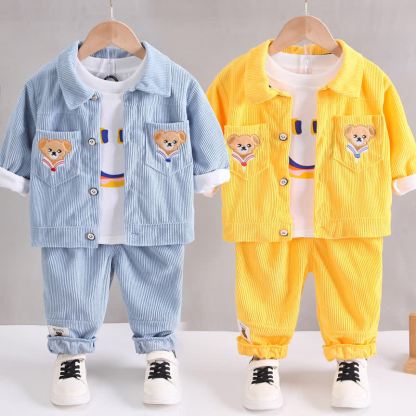 幼児用クマ柄パッチ付きコーデュロイ3点セット - image 1
