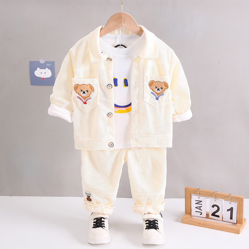 幼児用クマ柄パッチ付きコーデュロイ3点セット - ベージュ - 4～5歳 - image 4