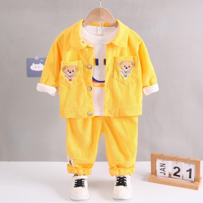 幼児用クマ柄パッチ付きコーデュロイ3点セット - 黄色 - 4～5歳 - image 2