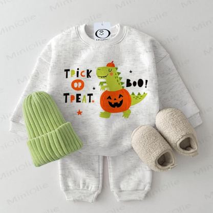 TRICK OR TREAT BOO!恐竜柄ベビースウェットシャツ2点セット - グレー - 2～3歳 - image 1