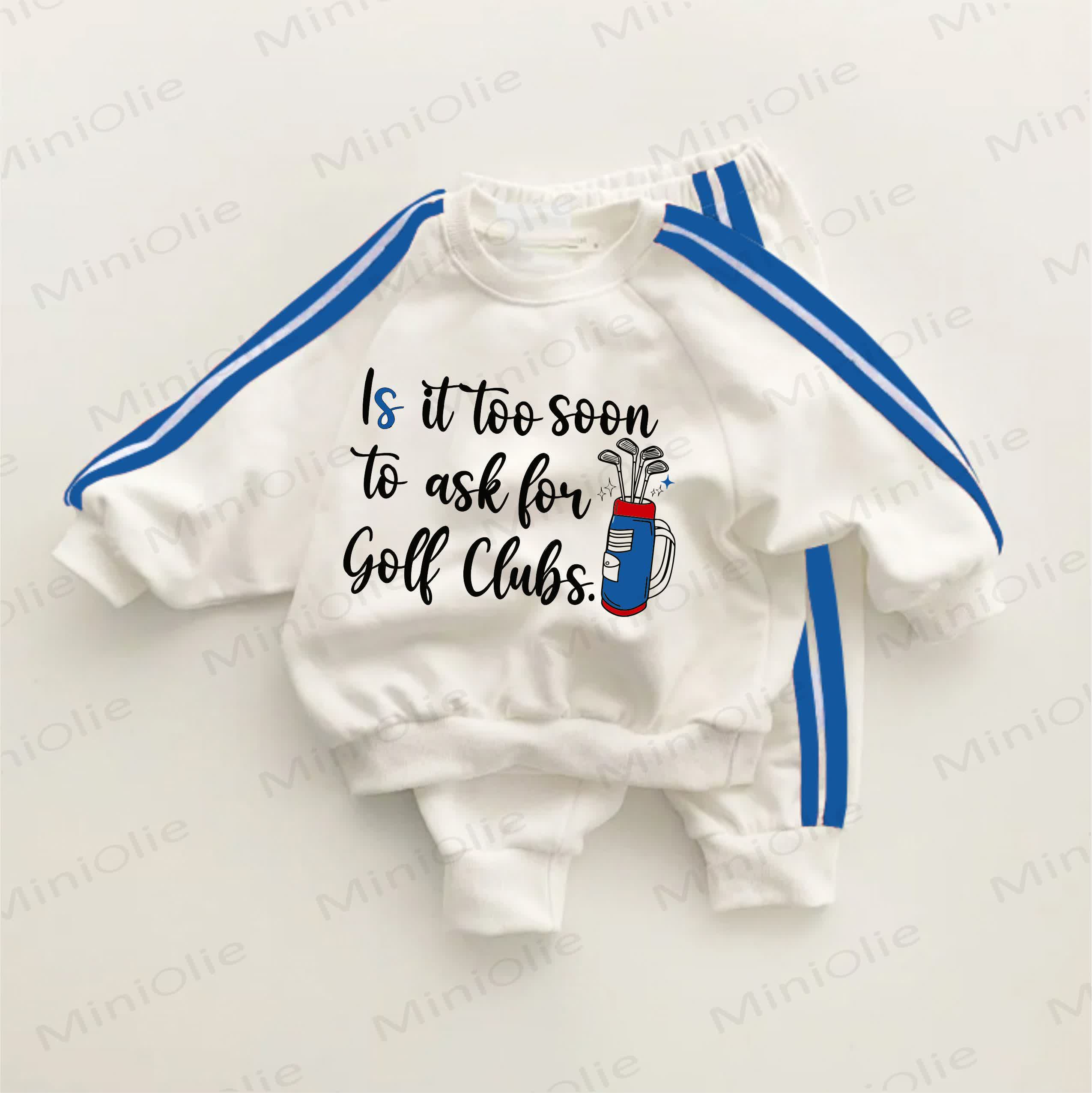 IS IT TOO SOON TO ASK FOR GOLF CLUBS.？ブルーストライプの2点セット - ホワイト＆ブルー - 3～5歳 - image 1