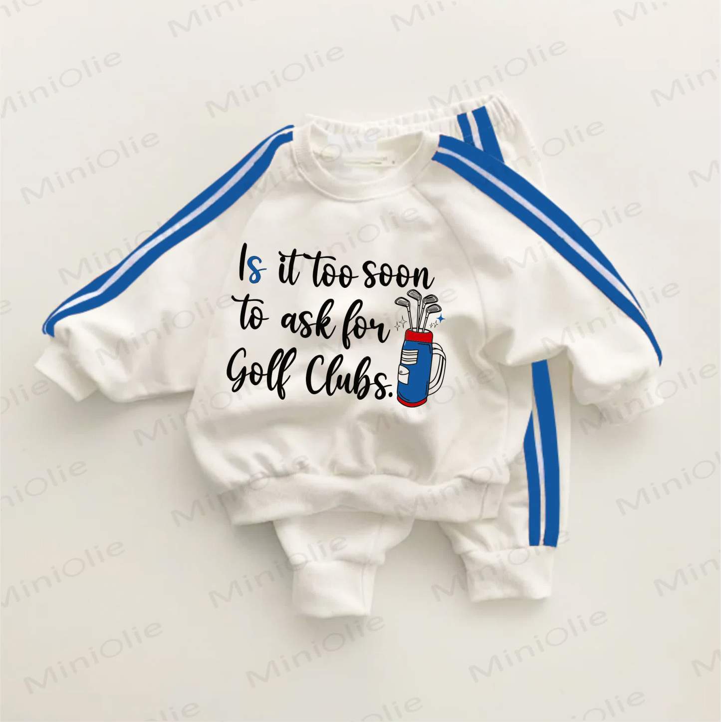IS IT TOO SOON TO ASK FOR GOLF CLUBS.？ブルーストライプの2点セット - ホワイト＆ブルー - 3～5歳 - image 1