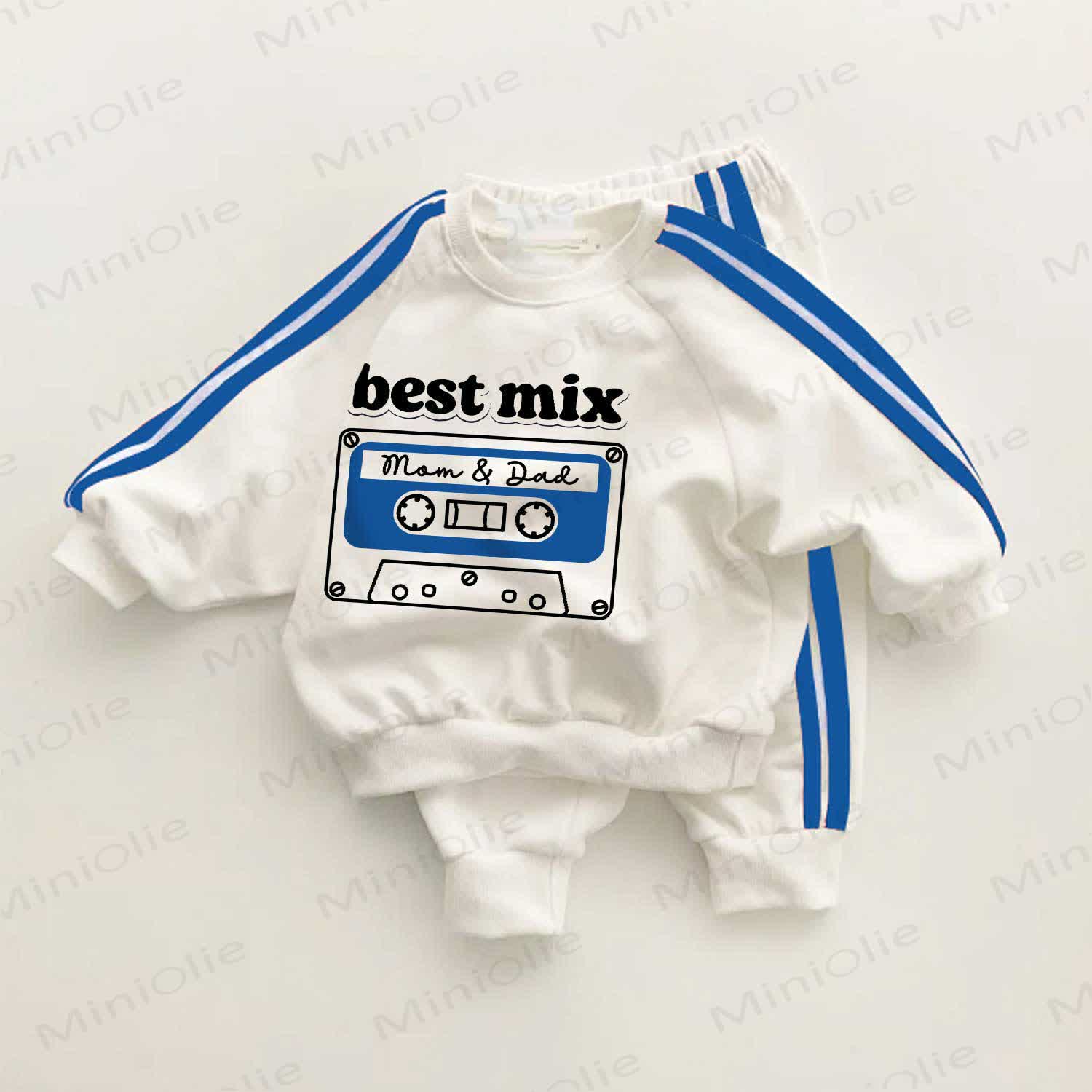 BEST MIX MOM & DADベビーブルーストライプ ツーピースセット - ホワイト＆ブルー - 3～5歳 - image 1