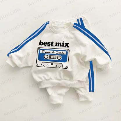 BEST MIX MOM & DADベビーブルーストライプ ツーピースセット - ホワイト＆ブルー - 3～5歳 - image 1