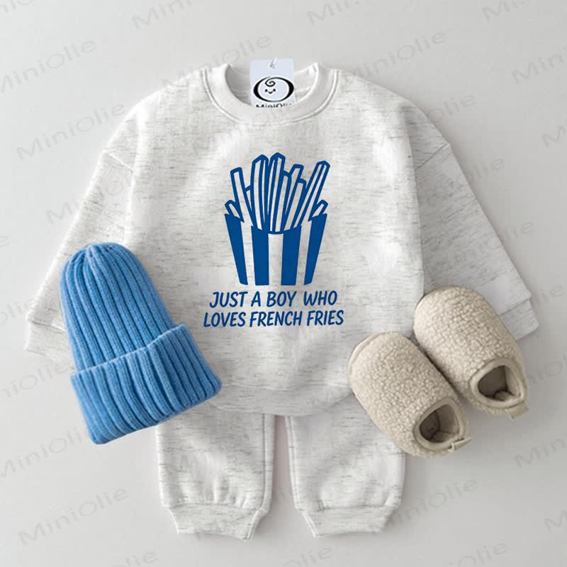JUST A BOY WHO LOVES FRENCH FRIES男の子 ベビー用ツーピース ライトグレーセット - ライトグレー - 2～3歳 - image 1