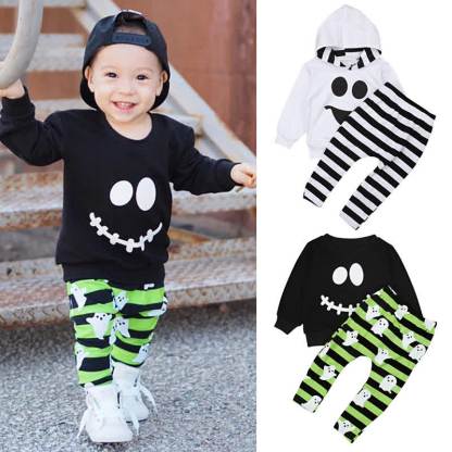 幼児男の子用ハロウィンスマイリーフェイススウェットシャツとストライプパンツの2点セット - image 1