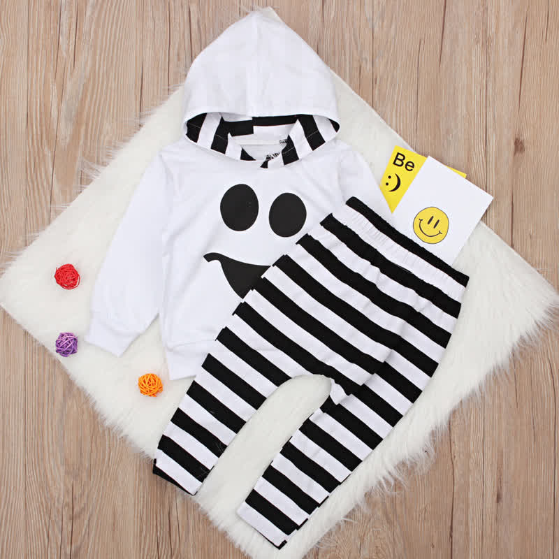 幼児男の子用ハロウィンスマイリーフェイススウェットシャツとストライプパンツの2点セット - 白 - 4～5歳 - image 3