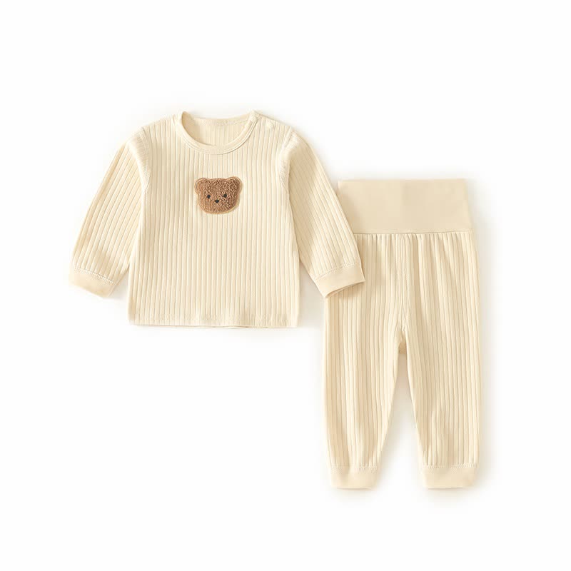 ベビーテディベアのアップリケ付きトップスとパンツのパジャマ2点セット - ベージュ - 2～3歳 - image 2
