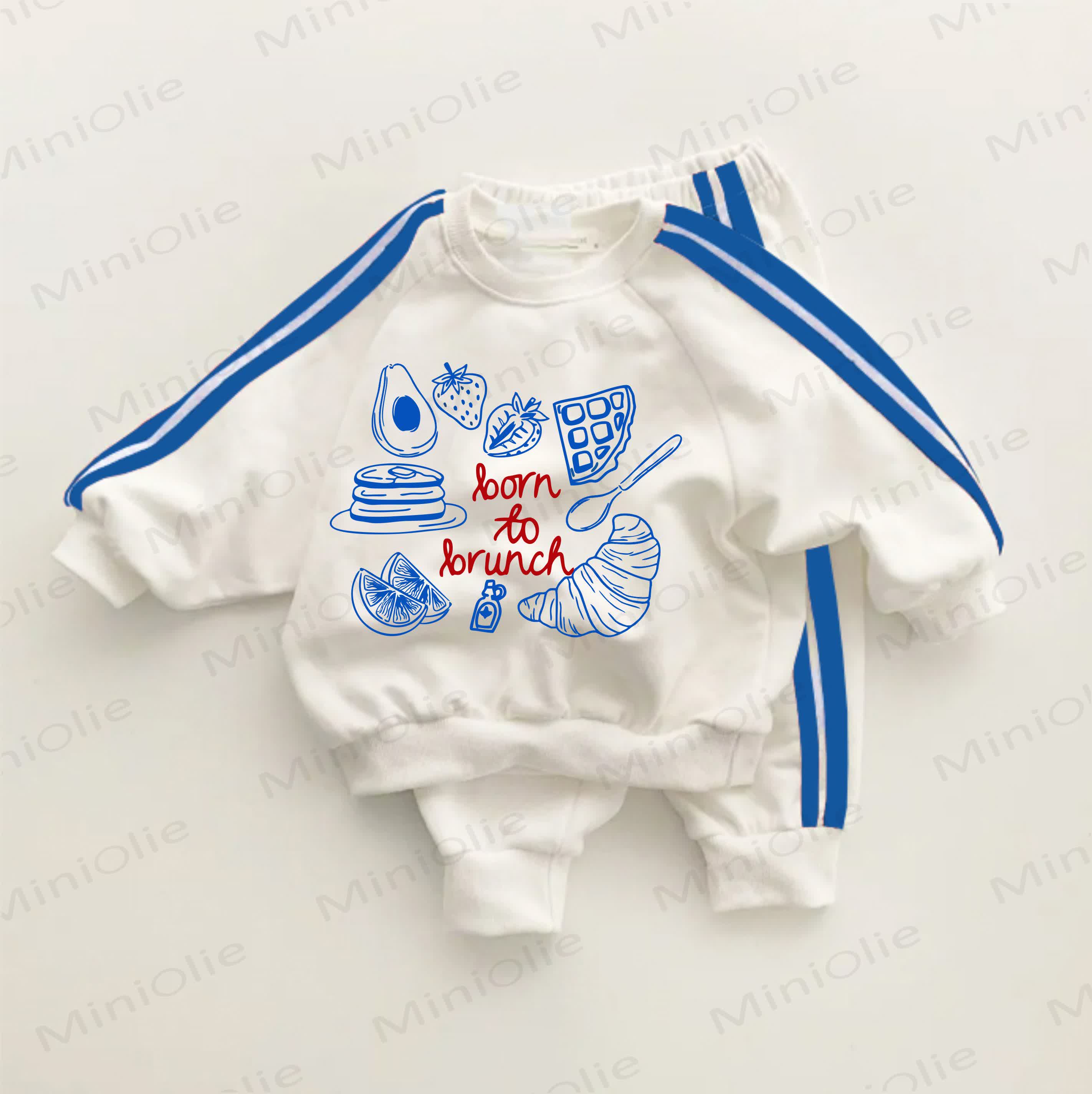 BORN TO BRUNCHブルーストライプ ツーピースセット - ホワイト＆ブルー - 3～5歳 - image 1