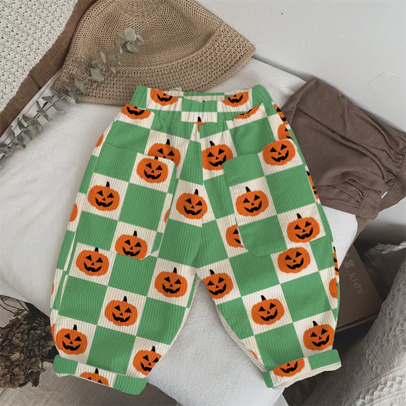 ベビー・幼児用 グリーン チェッカーボード パンプキン コーデュロイパンツ - 緑 - 5～7歳 - image 1