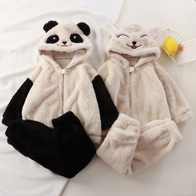 ベビー・幼児用ぬいぐるみ耳付きフード付きジャケット＆パンツ 2点セット パジャマ - image 1