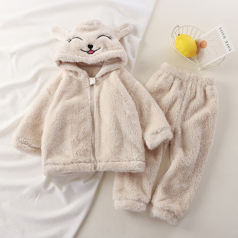 ベビー・幼児用ぬいぐるみ耳付きフード付きジャケット＆パンツ 2点セット パジャマ - ベージュ - 4～5歳 - image 2